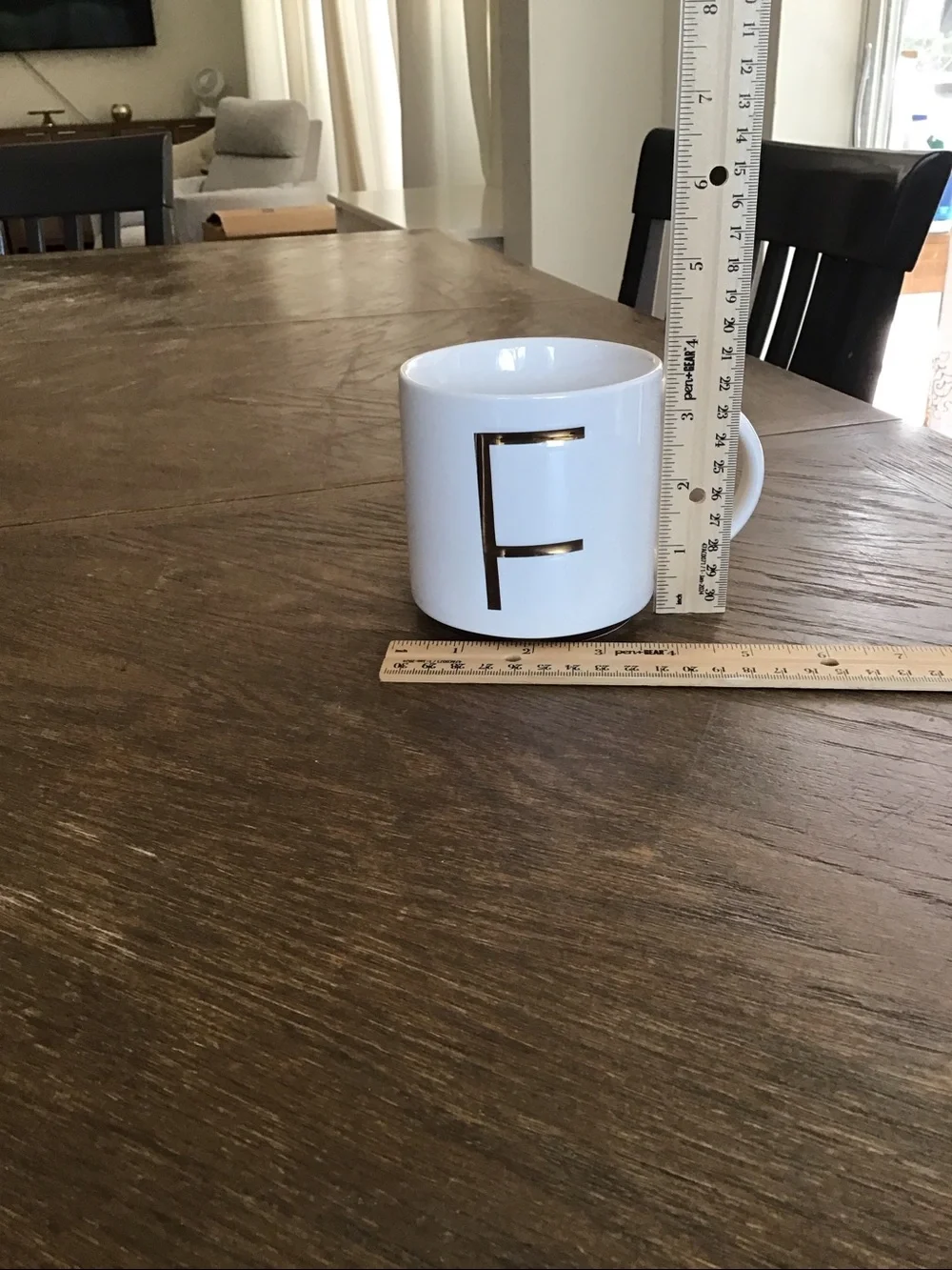 Williams Sonoma white ceramic mug features a gold-painted initial 